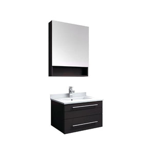 Lucera 24" Espresso Modern Wall Hung Undermount Sink Vanity w/ Medicine Cabinet FVN6124ES-UNS-FFT1030BN