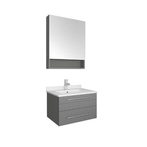 Lucera 24" Gray Modern Wall Hung Undermount Sink Vanity w/ Medicine Cabinet FVN6124GR-UNS-FFT1030BN