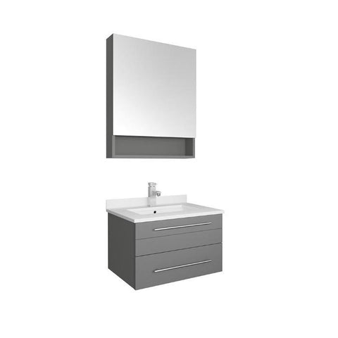 Image of Lucera 24" Gray Modern Wall Hung Undermount Sink Vanity w/ Medicine Cabinet FVN6124GR-UNS-FFT1030BN