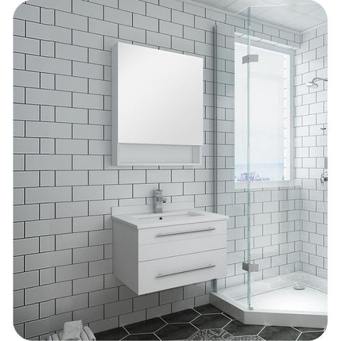 Image of Lucera 24" White Modern Wall Hung Undermount Sink Vanity w/ Medicine Cabinet