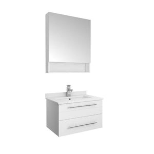 Lucera 24" White Modern Wall Hung Undermount Sink Vanity w/ Medicine Cabinet FVN6124WH-UNS-FFT1030BN