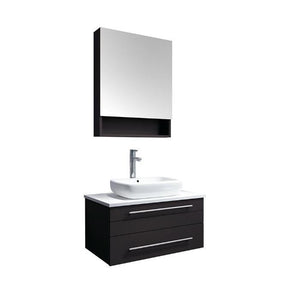Lucera 30" Espresso Modern Wall Hung Vessel Sink Bathroom Vanity w/ Medicine Cabinet
