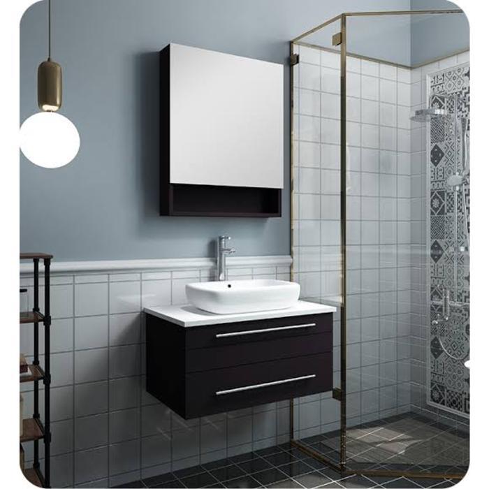 Lucera 30" Espresso Modern Wall Hung Vessel Sink Bathroom Vanity w/ Medicine Cabinet