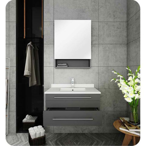 Image of Lucera 30" Gray Modern Wall Hung Undermount Sink Vanity w/ Medicine Cabinet