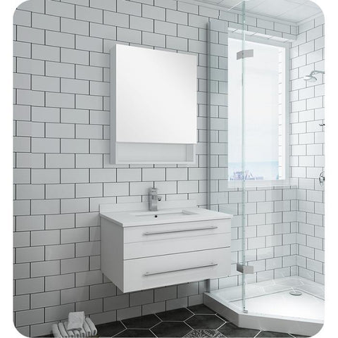 Image of Lucera 30" White Modern Wall Hung Undermount Sink Vanity w/ Medicine Cabinet