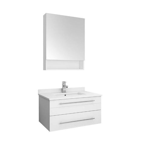 Lucera 30" White Modern Wall Hung Undermount Sink Vanity w/ Medicine Cabinet FVN6130WH-UNS-FFT1030BN