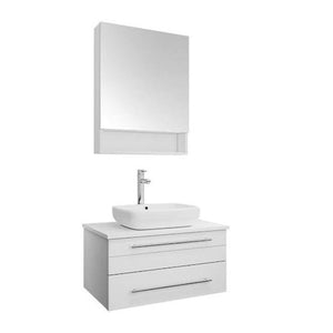 Lucera 30" White Modern Wall Hung Vessel Sink Vanity w/ Medicine Cabinet