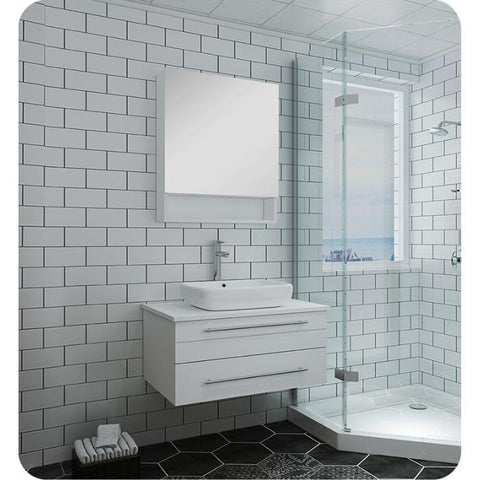 Image of Lucera 30" White Modern Wall Hung Vessel Sink Vanity w/ Medicine Cabinet