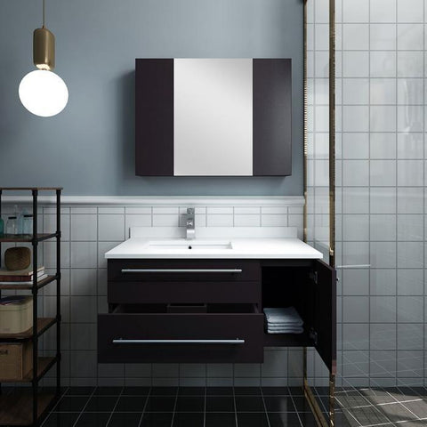Image of Lucera 36" Espresso Modern Wall Hung Undermount Sink Vanity- Left Offset