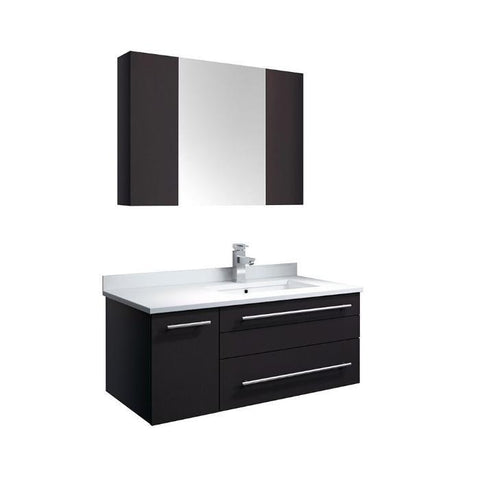 Image of Lucera 36" Espresso Modern Wall Hung Undermount Sink Vanity- Right Offset