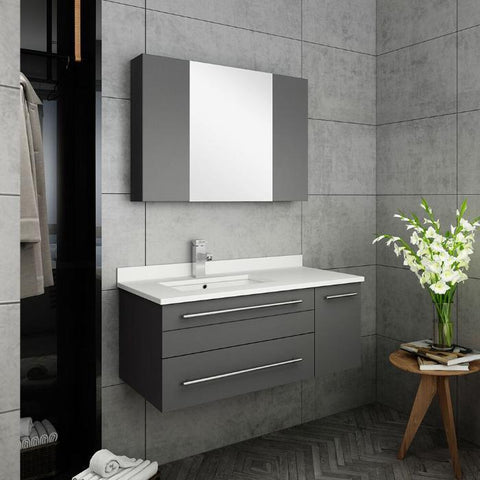 Lucera 36" Gray Modern Wall Hung Undermount Sink Vanity- Left Offset