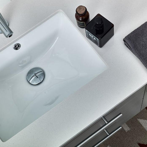 Image of Lucera 36" Gray Modern Wall Hung Undermount Sink Vanity- Left Offset