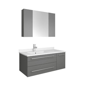 Lucera 36" Gray Modern Wall Hung Undermount Sink Vanity- Left Offset FVN6136GR-UNS-L-FFT1030BN
