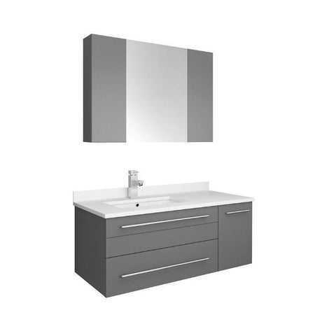 Image of Lucera 36" Gray Modern Wall Hung Undermount Sink Vanity- Left Offset FVN6136GR-UNS-L-FFT1030BN