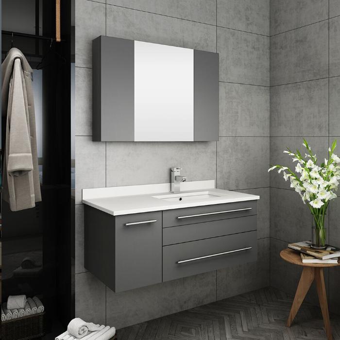 Lucera 36" Gray Modern Wall Hung Undermount Sink Vanity- Right Offset