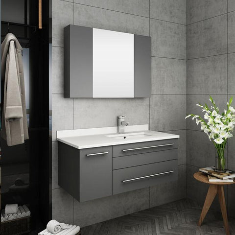 Image of Lucera 36" Gray Modern Wall Hung Undermount Sink Vanity- Right Offset
