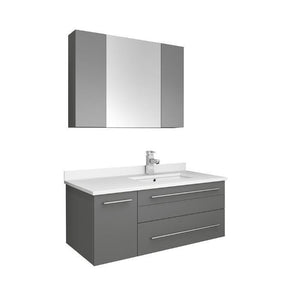 Lucera 36" Gray Modern Wall Hung Undermount Sink Vanity- Right Offset FVN6136GR-UNS-R-FFT1030BN