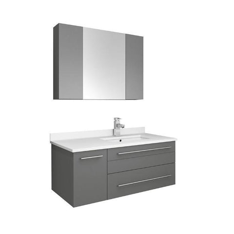 Image of Lucera 36" Gray Modern Wall Hung Undermount Sink Vanity- Right Offset FVN6136GR-UNS-R-FFT1030BN