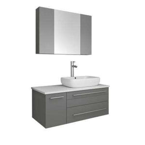 Lucera 36" Gray Modern Wall Hung Vessel Sink Modern Bathroom Vanity - Left Offset