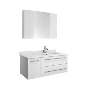 Lucera 36" White Modern Wall Hung Undermount Sink Vanity- Right Offset FVN6136WH-UNS-R-FFT1030BN