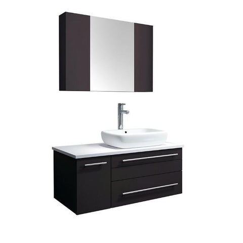 Image of Lucera 36" White Modern Wall Hung Vessel Sink Modern Bathroom Vanity - Right Offset