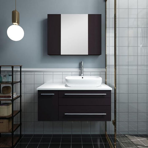 Image of Lucera 36" White Modern Wall Hung Vessel Sink Modern Bathroom Vanity - Right Offset