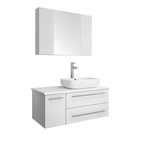 Image of Lucera 36" White Modern Wall Hung Vessel Sink Modern Vanity - Right Offset
