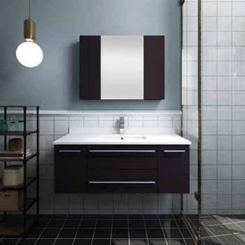 Image of Lucera 42" Espresso Modern Wall Hung Undermount Sink Vanity w/ Medicine Cabinet