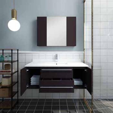 Image of Lucera 42" Espresso Modern Wall Hung Undermount Sink Vanity w/ Medicine Cabinet