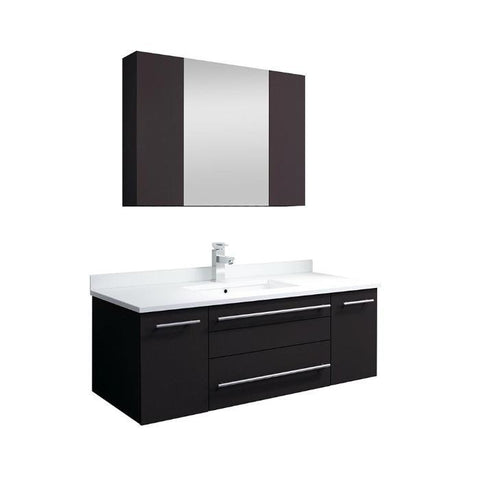 Lucera 42" Espresso Modern Wall Hung Undermount Sink Vanity w/ Medicine Cabinet FVN6142ES-UNS-FFT1030BN