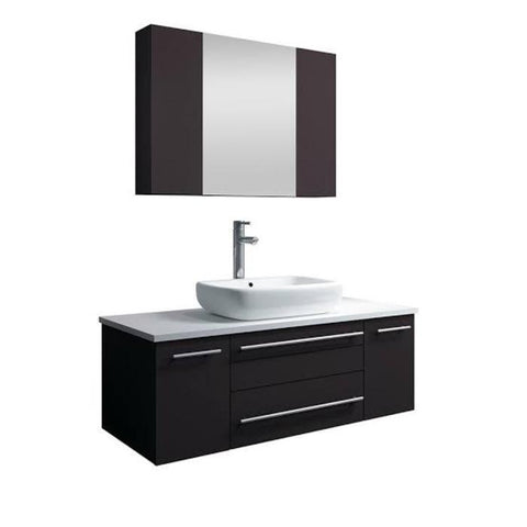 Image of Lucera 42" Espresso Modern Wall Hung Vessel Sink Modern Vanity w/ Medicine Cabinet FVN6142ES-VSL-FFT1044CH