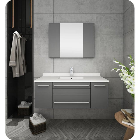 Image of Lucera 42" Gray Modern Wall Hung Undermount Sink Vanity w/ Medicine Cabinet