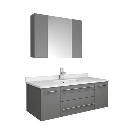 Image of Lucera 42" Gray Modern Wall Hung Undermount Sink Vanity w/ Medicine Cabinet FVN6142GR-UNS-FFT1030BN