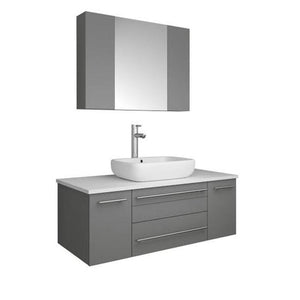 Lucera 42" Gray Modern Wall Hung Vessel Sink Modern Vanity w/ Medicine Cabinet FVN6142GR-VSL-FFT1044CH