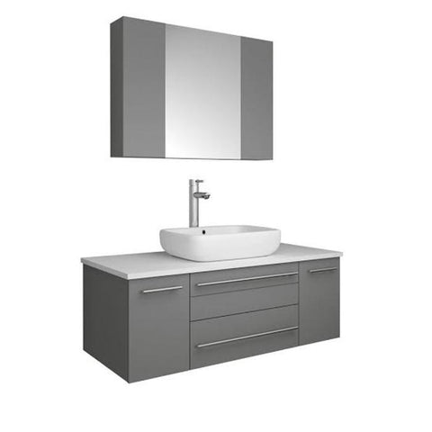 Image of Lucera 42" Gray Modern Wall Hung Vessel Sink Modern Vanity w/ Medicine Cabinet FVN6142GR-VSL-FFT1044CH