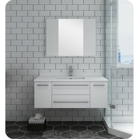 Image of Lucera 42" White Modern Wall Hung Undermount Sink Vanity w/ Medicine Cabinet