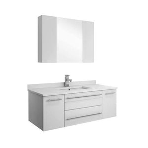 Lucera 42" White Modern Wall Hung Undermount Sink Vanity w/ Medicine Cabinet FVN6142WH-UNS-FFT1030BN