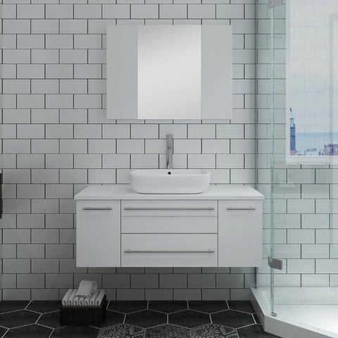 Image of Lucera 42" White Modern Wall Hung Vessel Sink Modern Vanity w/ Medicine Cabinet