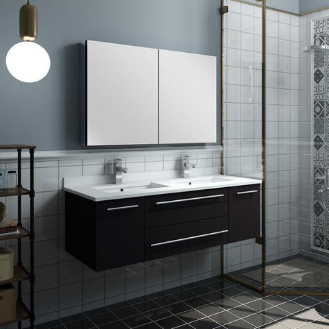 Image of Lucera 48" Espresso Modern Wall Hung Double Undermount Sink Bathroom Vanity