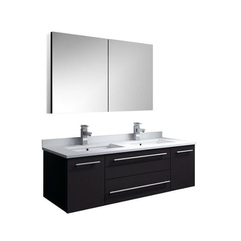 Lucera 48" Espresso Modern Wall Hung Double Undermount Sink Bathroom Vanity FVN6148ES-UNS-D-FFT1030BN