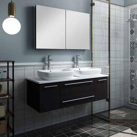 Lucera 48" Espresso Modern Wall Hung Double Vessel Sink Modern Bathroom Vanity