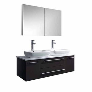 Lucera 48" Espresso Modern Wall Hung Double Vessel Sink Modern Bathroom Vanity FVN6148ES-VSL-D-FFT1044CH