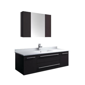 Lucera 48" Espresso Modern Wall Hung Undermount Sink Vanity w/ Medicine Cabinet FVN6148ES-UNS-FFT1030BN
