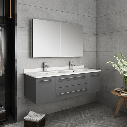 Image of Lucera 48" Gray Modern Wall Hung Double Undermount Sink Bathroom Vanity