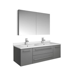 Lucera 48" Gray Modern Wall Hung Double Undermount Sink Bathroom Vanity FVN6148GR-UNS-D-FFT1030BN