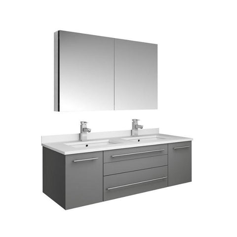 Image of Lucera 48" Gray Modern Wall Hung Double Undermount Sink Bathroom Vanity FVN6148GR-UNS-D-FFT1030BN