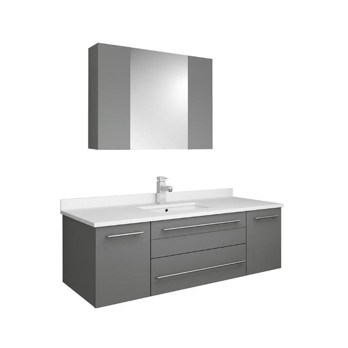 Lucera 48" Gray Modern Wall Hung Undermount Sink Vanity w/ Medicine Cabinet FVN6148GR-UNS-FFT1030BN
