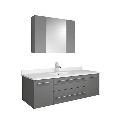 Image of Lucera 48" Gray Modern Wall Hung Undermount Sink Vanity w/ Medicine Cabinet FVN6148GR-UNS-FFT1030BN