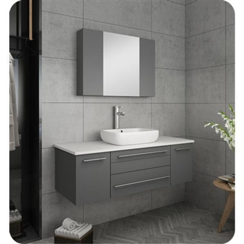 Image of Lucera 48" Gray Modern Wall Hung Vessel Sink Modern Vanity w/ Medicine Cabinet