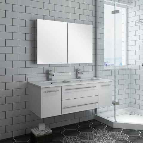 Image of Lucera 48" White Modern Wall Hung Double Undermount Sink Bathroom Vanity